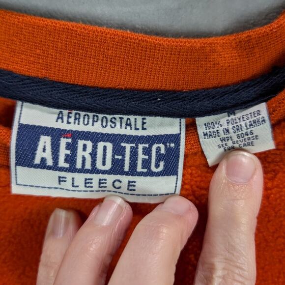 Aeropostale Y2K Sweater Mens Medium Orange Fleece Blue Stripe Vintage Skater - Picture 4 of 7